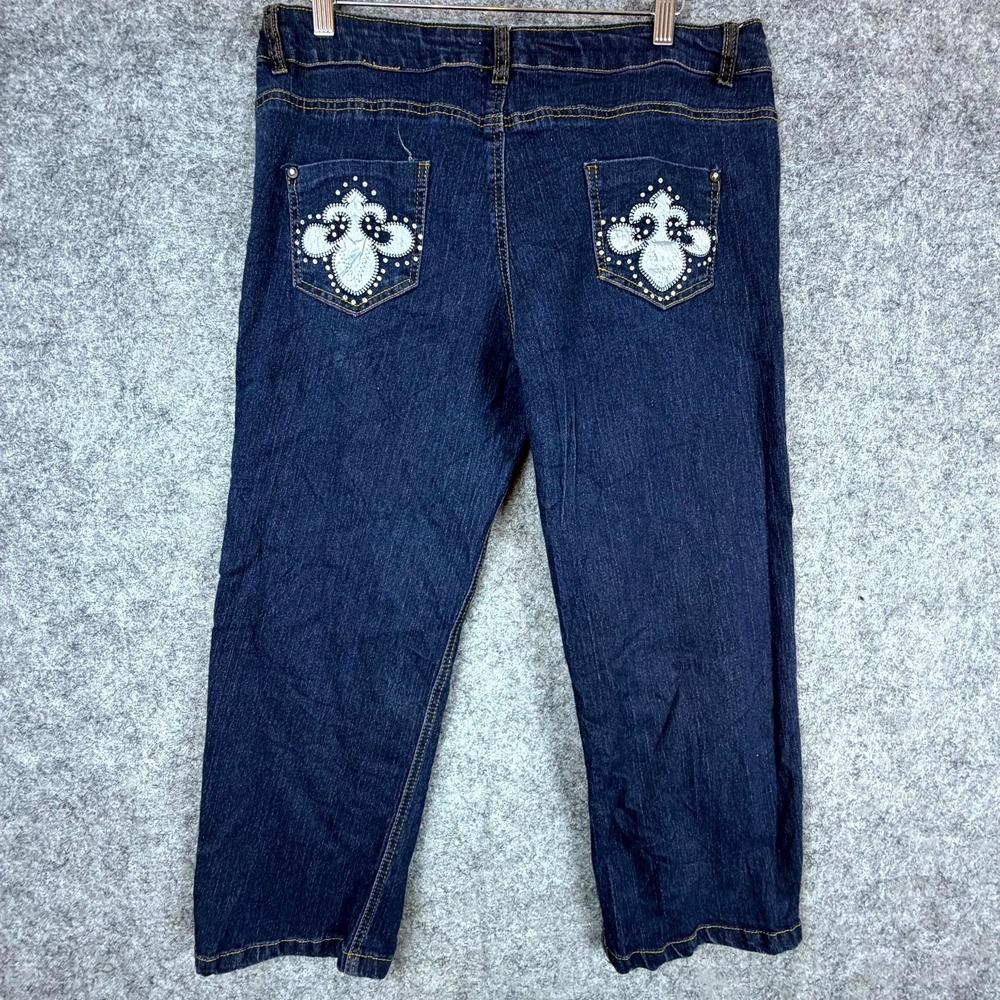 Emperial Premium‎ Cropped Jeans Womens 16 Blue Embellished Mid Rise Distressed